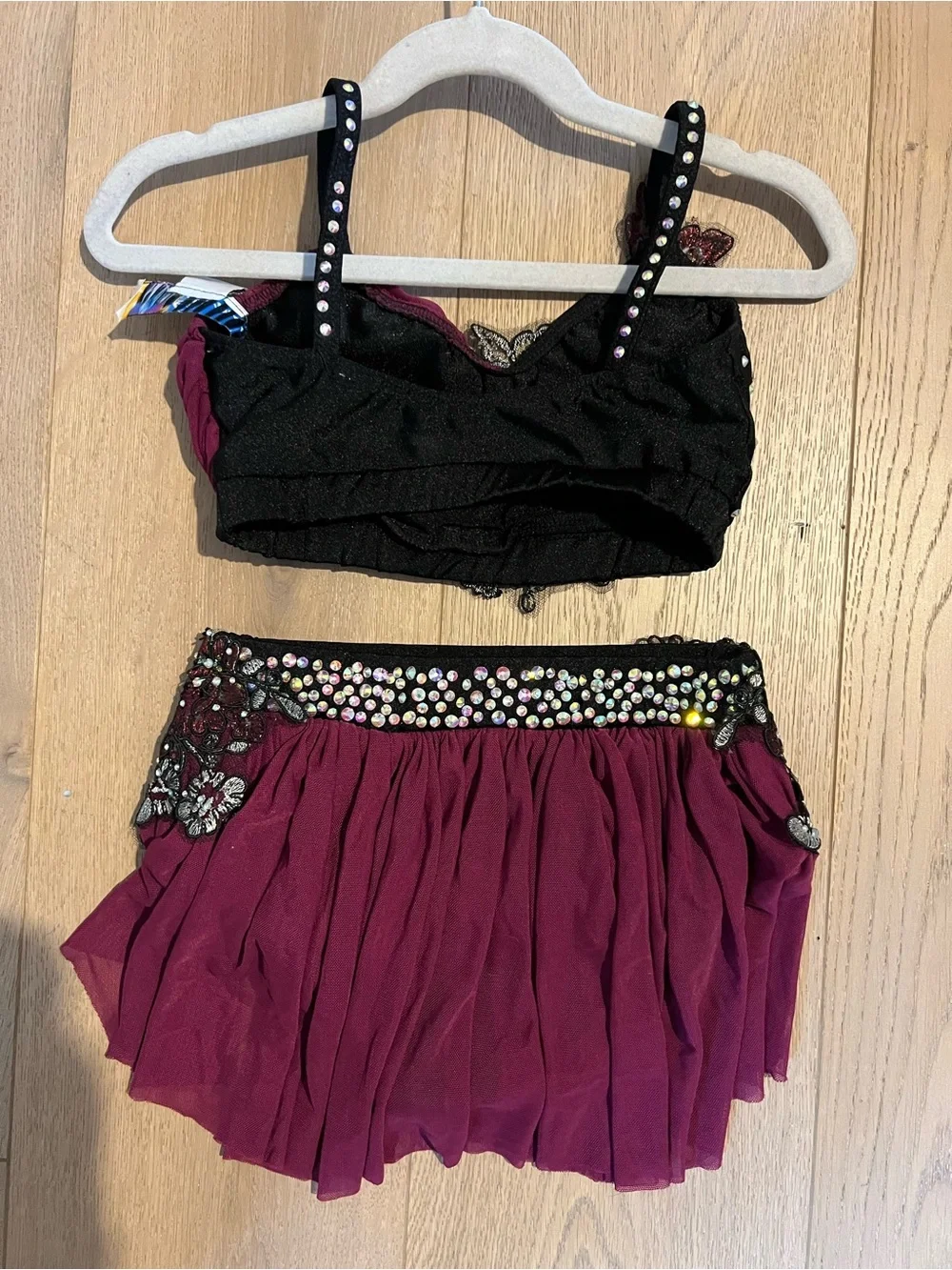 Glamour Purple and Black Kids Dance Costume Two-Piece Set